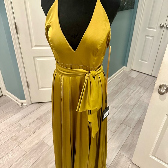 MAC DUGGAL 26531 CHARMEUSE HALTER STRAP SOFT TIE WAIST CHARTREUSE GOWN  sz 8 - Picture 5 of 17
